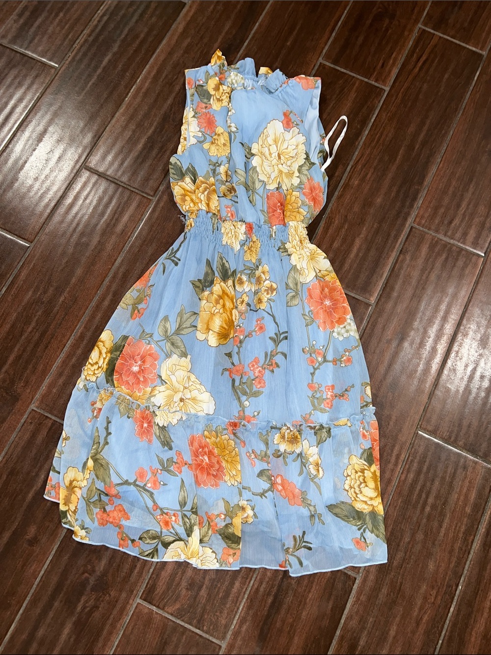 Enfocus Studio Blue Floral Ruffle Midi Dress